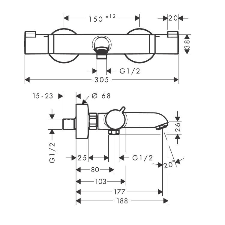 hansgrohe Ecostat 13114, -000 Bath thermostat for exposed installation