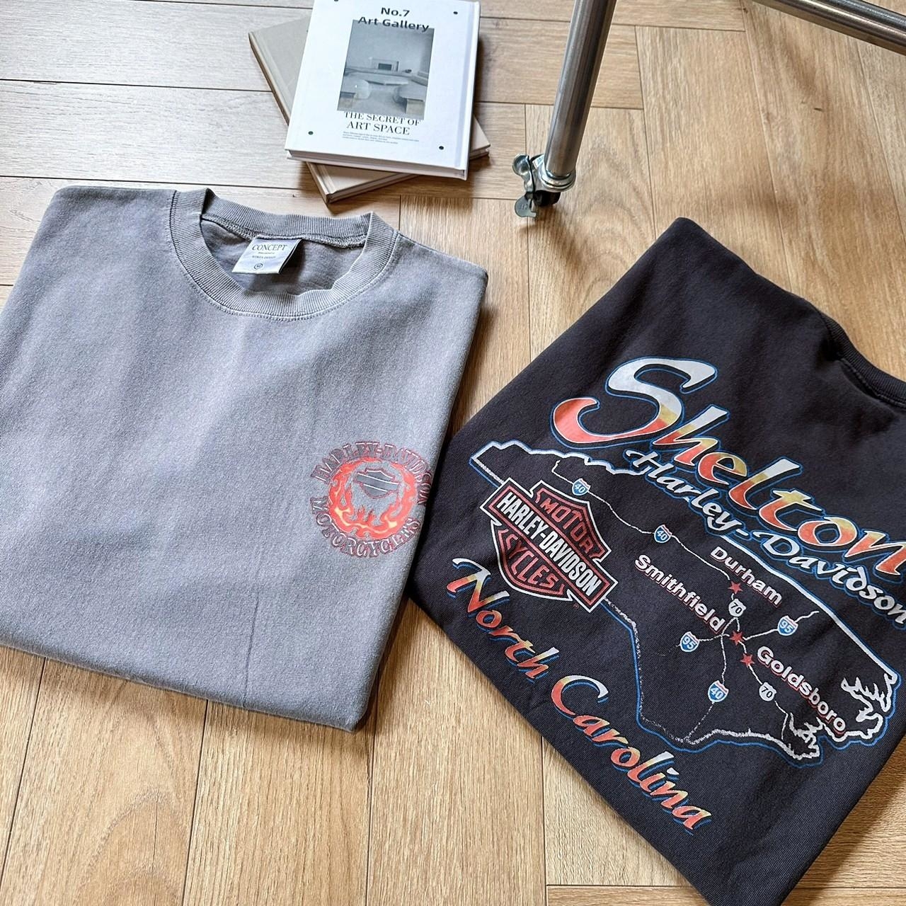 韓國短袖 火焰哈雷地圖水洗短T 80259