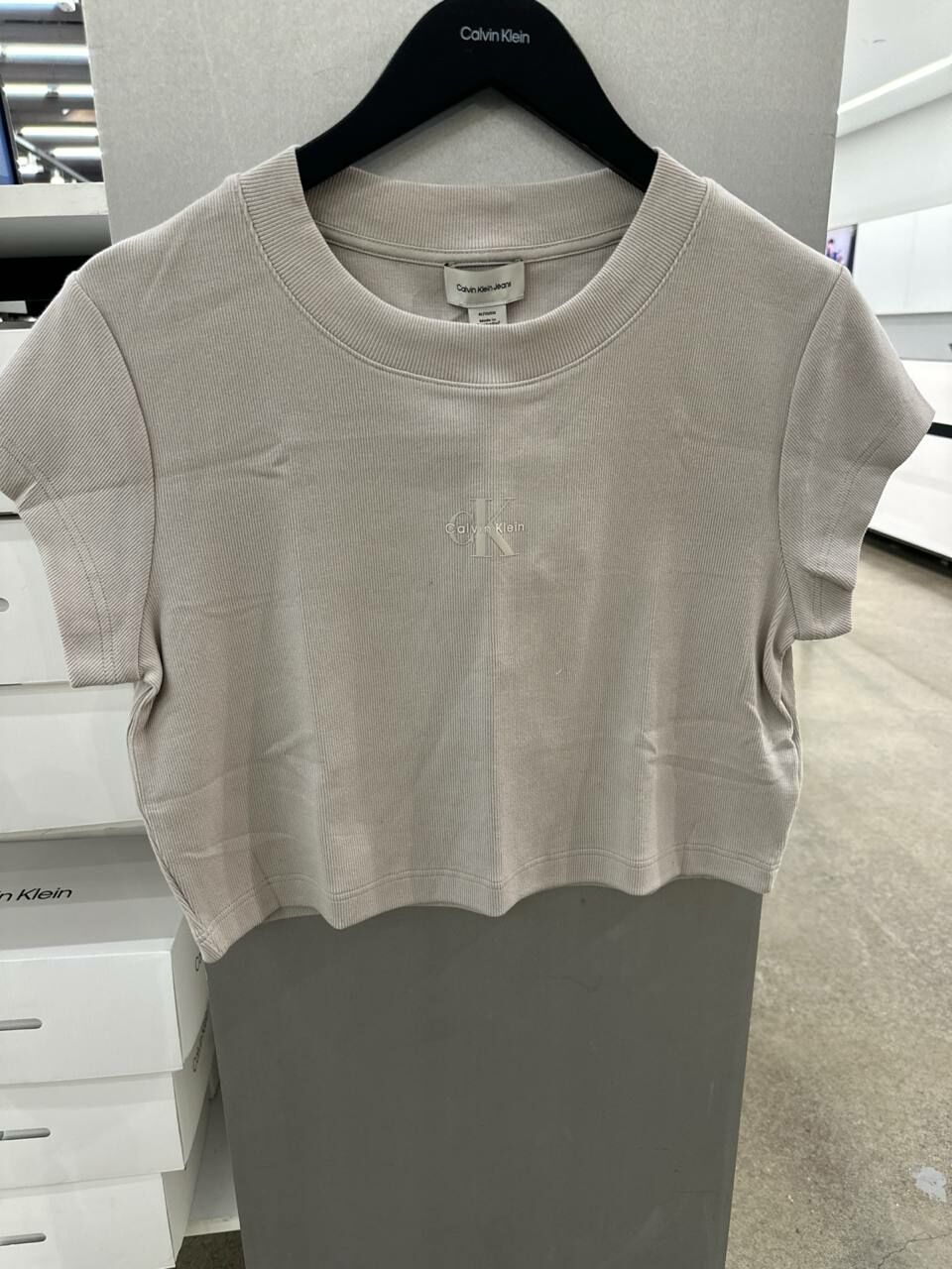 [S] CALVIN KLEIN MONOGRAM LOGO RIBBED BABY TEE,BEIGE, SP47607257-47AB802230 (SCK689)