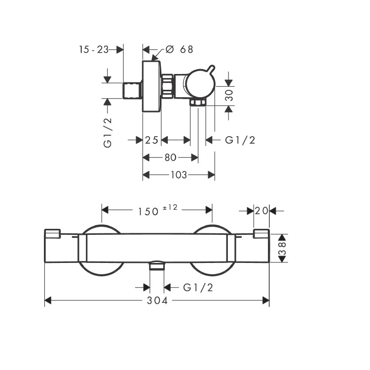 hansgrohe Ecostat 13116, -000 Shower thermostat for exposed installation