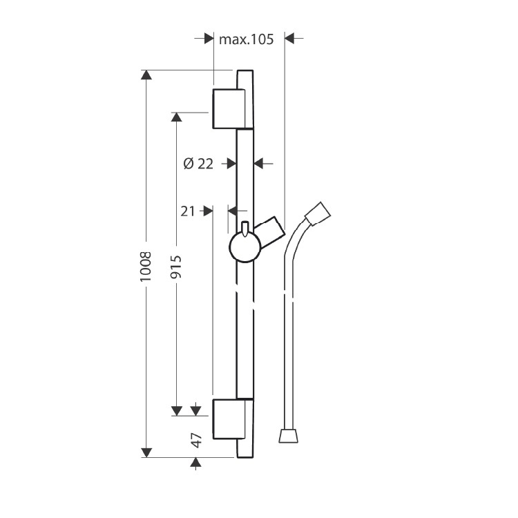 hansgrohe Unica 'S Puro 28631, -000 900mm Sliding Bar with Hose