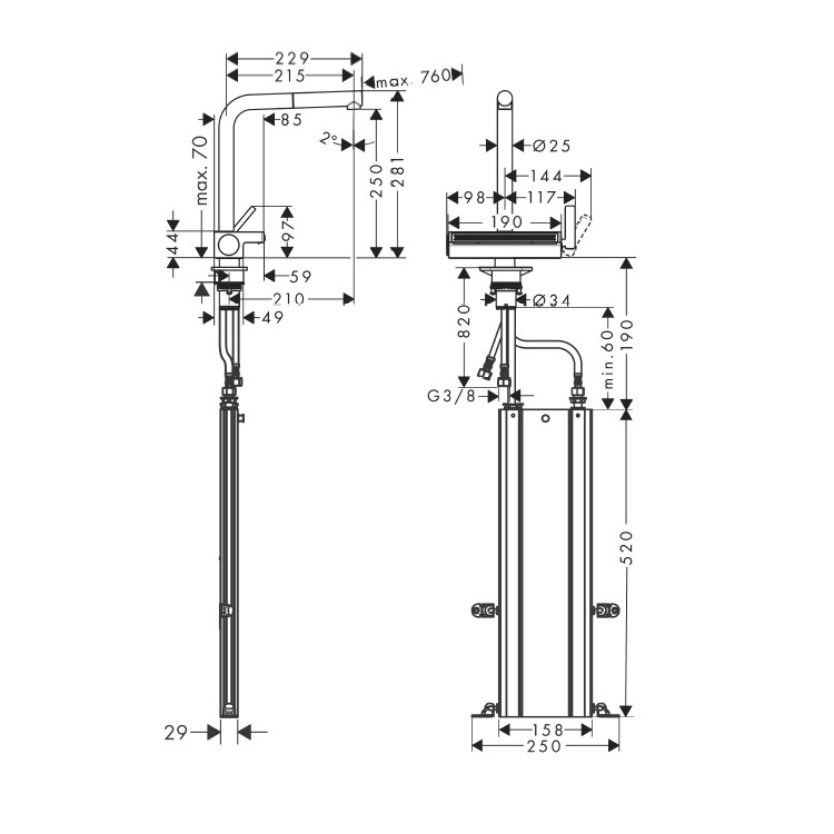 hansgrohe Aquno Select M81 73830, -000 Single lever kitchen mixer with pull-out spray, with sBox