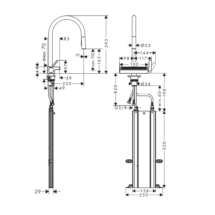 hansgrohe Aquno Select M81 73831, -000 Single lever kitchen mixer with pull-out spray, with sBox