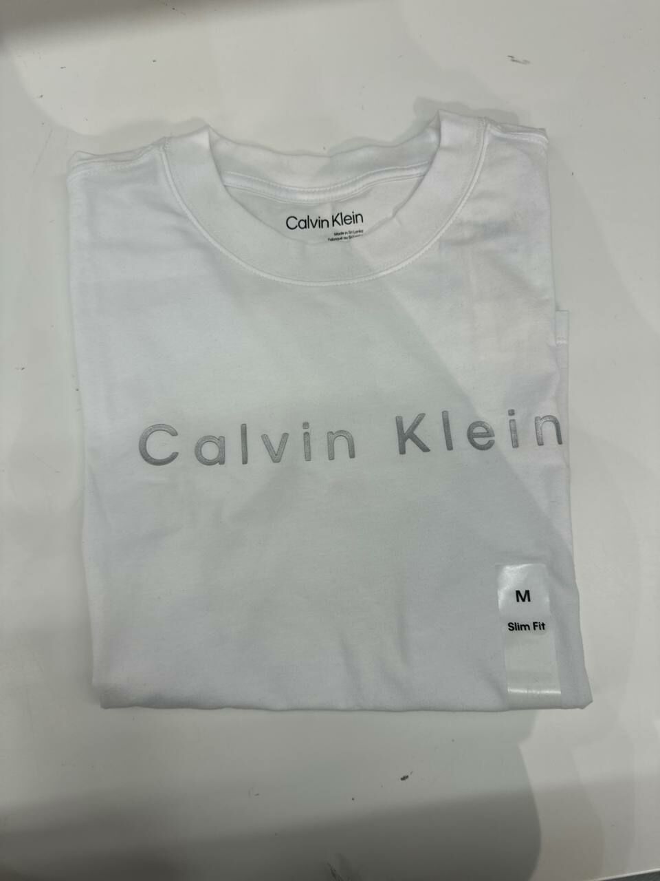 [S] CALVIN KLEIN CLASSIC LOGO ROUND NECK SLIM FIT T-SHIRT,WHITE, SP47605735-478016S110 (SCK698)