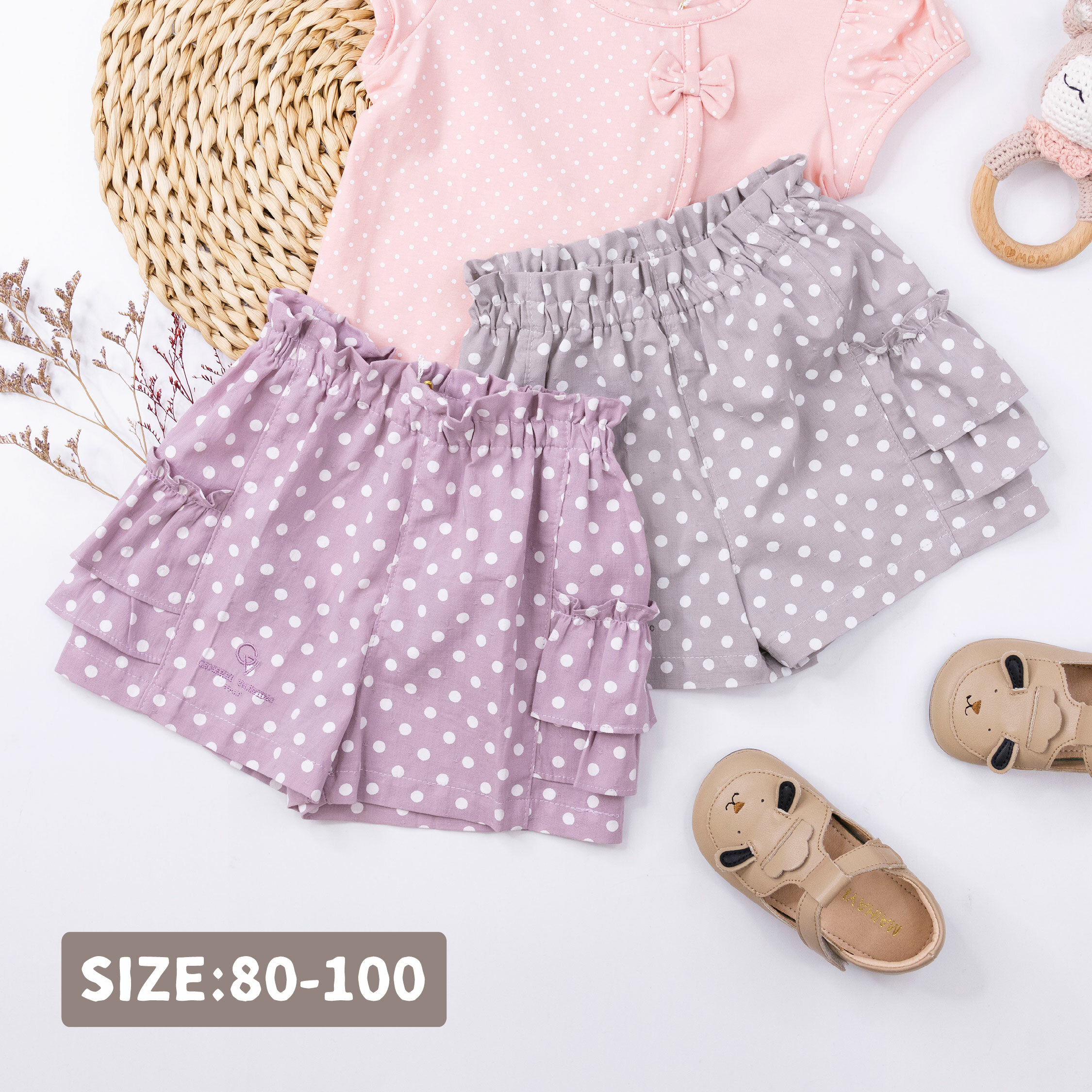 范侖鐵諾【32055】滿版點點荷葉拼接短褲＊二色