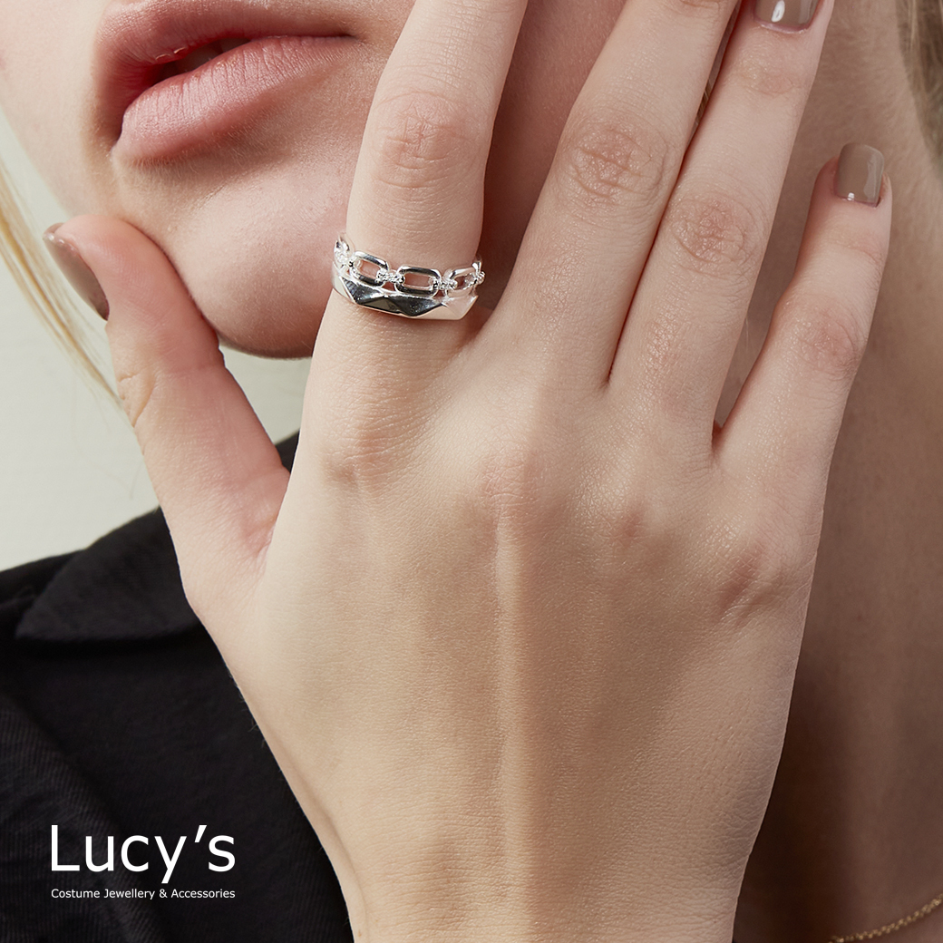 925純銀 切面鍊條 開口戒 (121720)