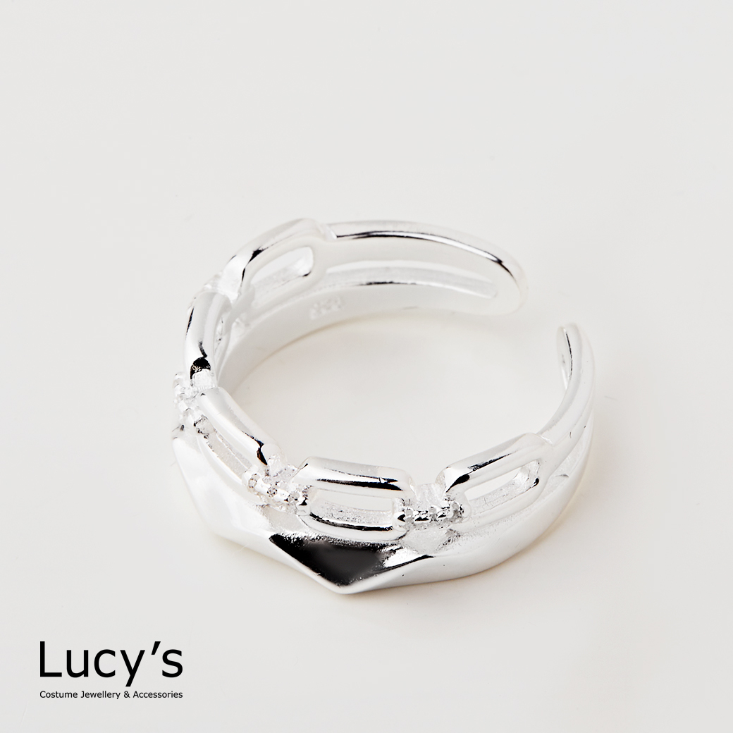 925純銀 切面鍊條 開口戒 (121720)