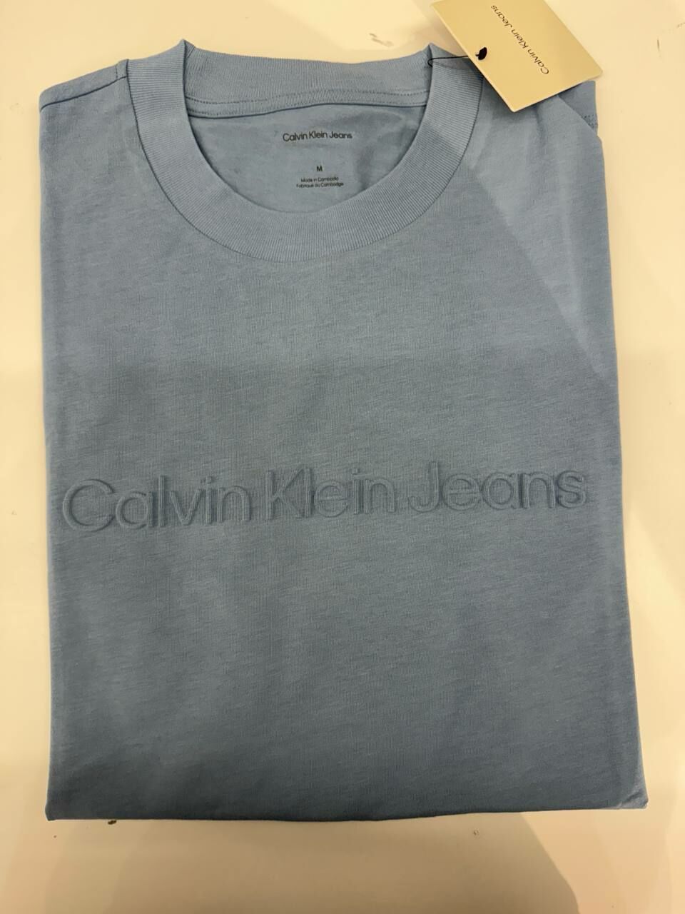 [S] CALVIN KLEIN EMBOSSED LOGO CLASSIC T-SHIRT,FADED DENIM, SP40608526-4RAB803450 (SCK703)