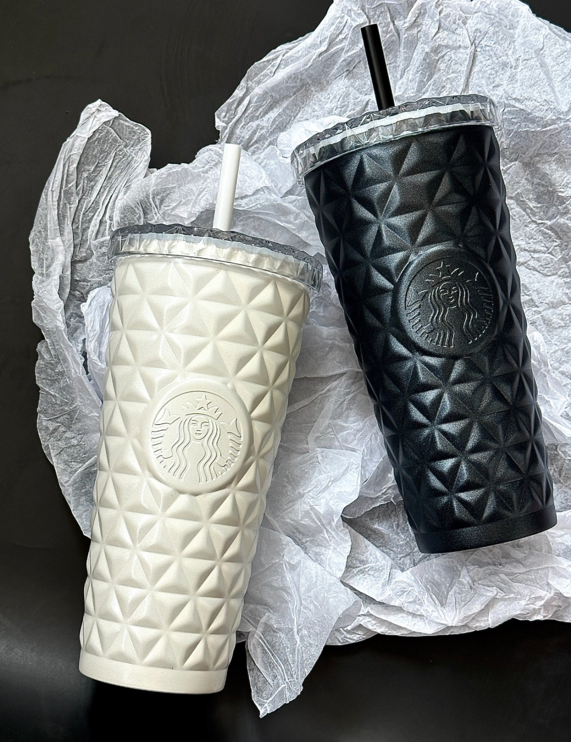 星巴克 Starbucks 菱格紋吸管杯 不鏽鋼 隨行杯 黑色 白色/預購