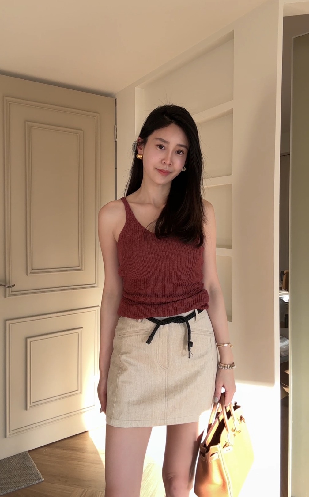 編織腰帶棉麻短裙*現貨