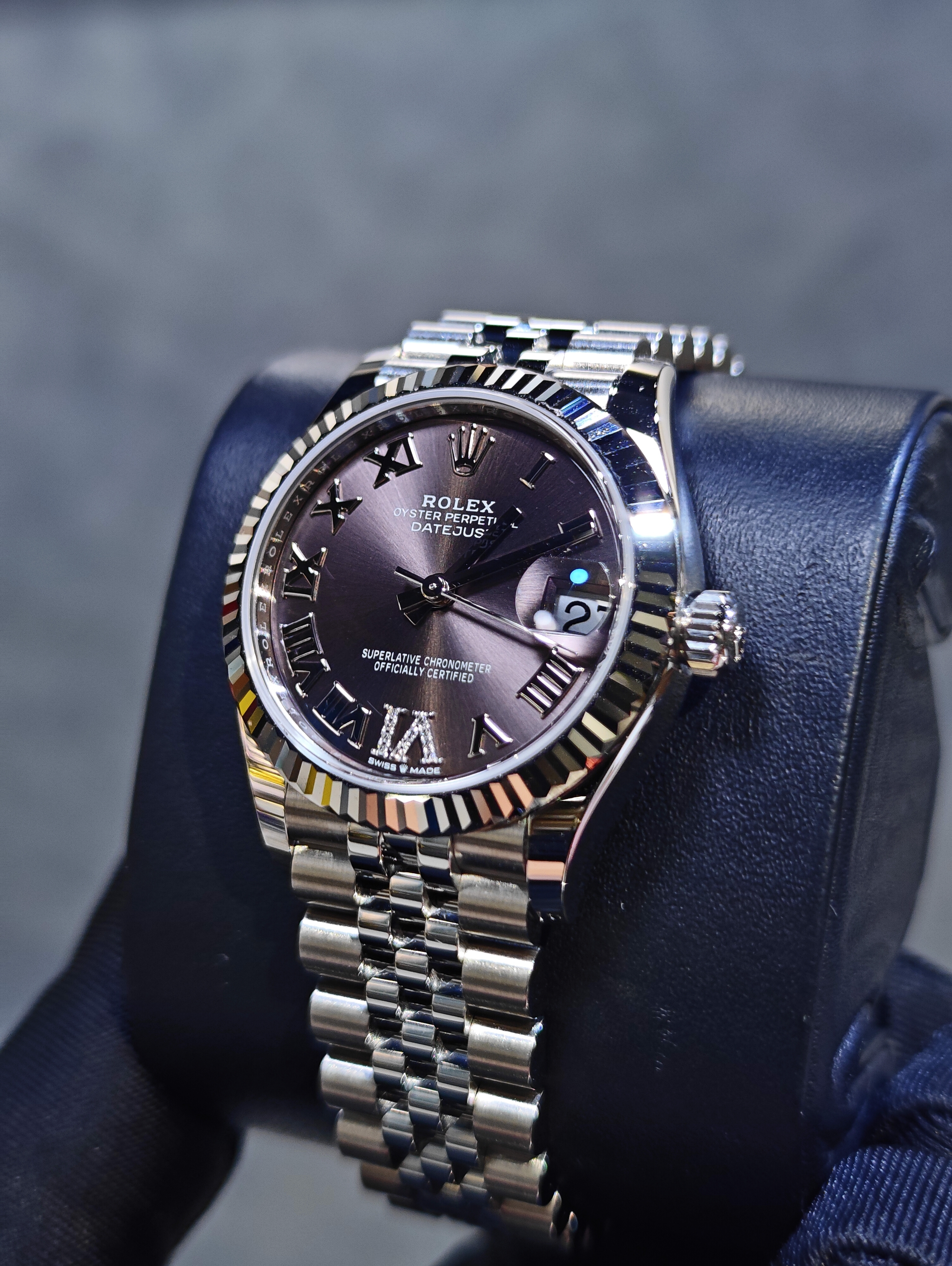 BRAND NEW ROLEX 278274 DARK GREY DIAL ROMAN WHITE GOLD STEEL DATEJUST 31 JUBILEE STRAP 31 MM