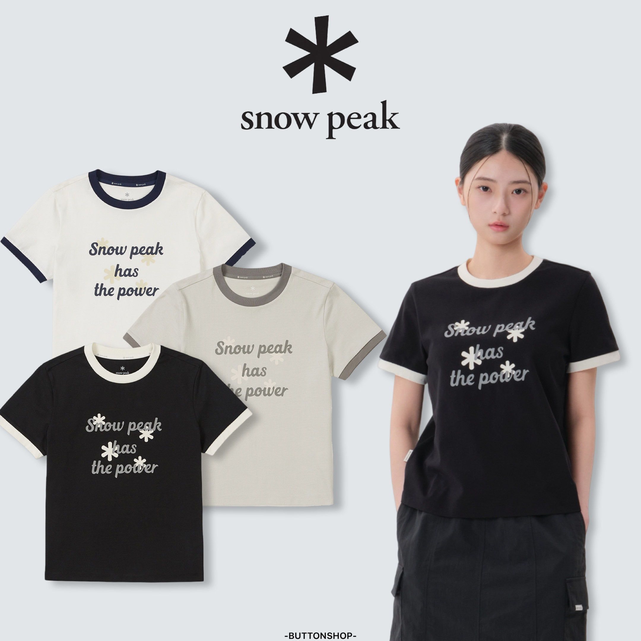 【現貨】snow peak Cotton Women Ringer Short Sleeve T-shirts 女款 文字power雪花片 短tee S25MWFTS63