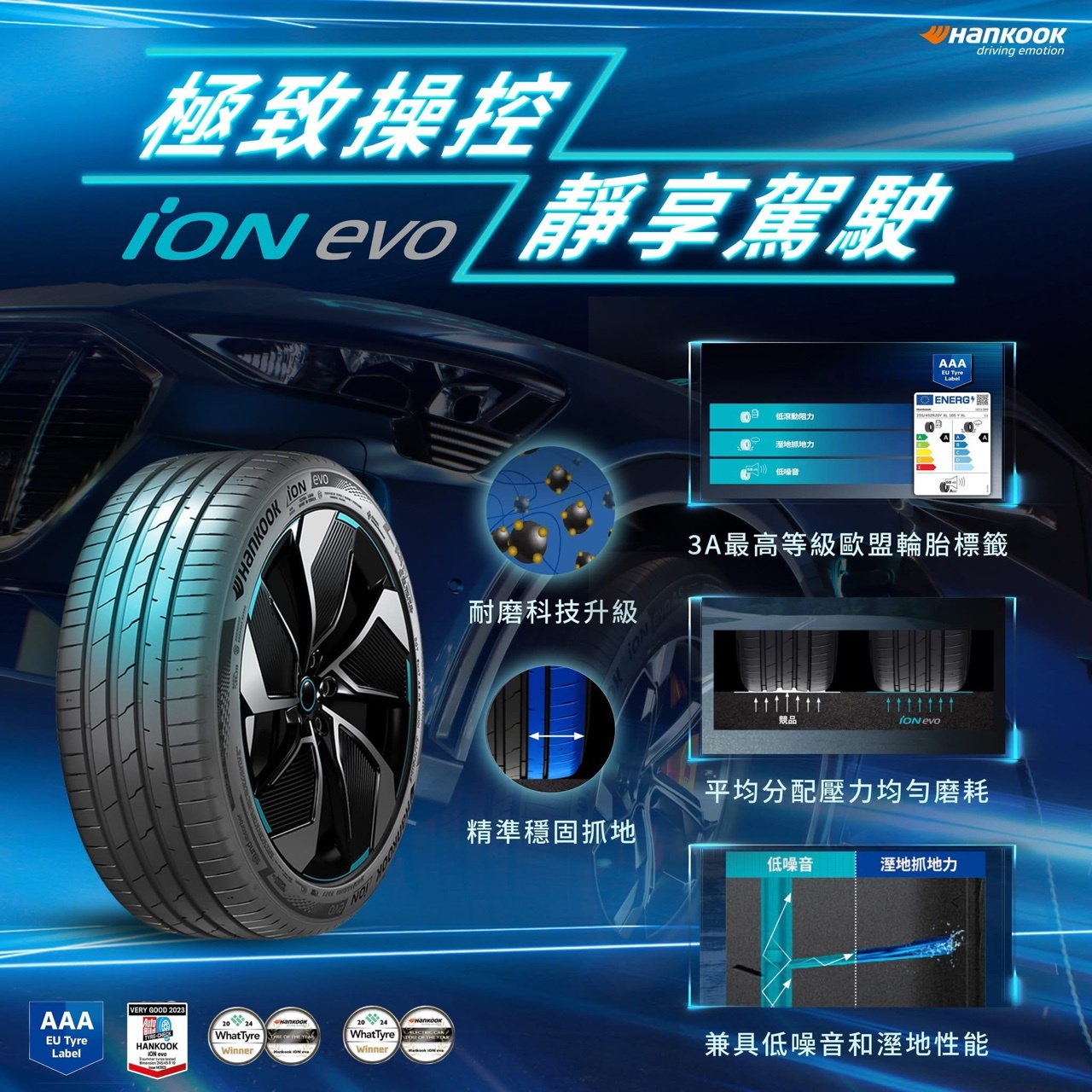 【Hankook韓泰 】輪胎 ION EVO IK01 235/45/18  SUV 電動車胎 靜音棉 二入組 特斯拉 MODEL3 V60 賓士C43 CAMRY