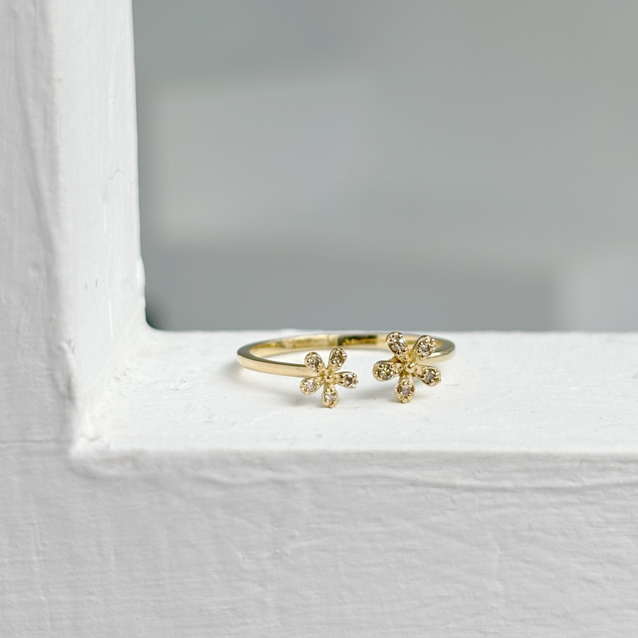 14K花花真鑽開口戒指