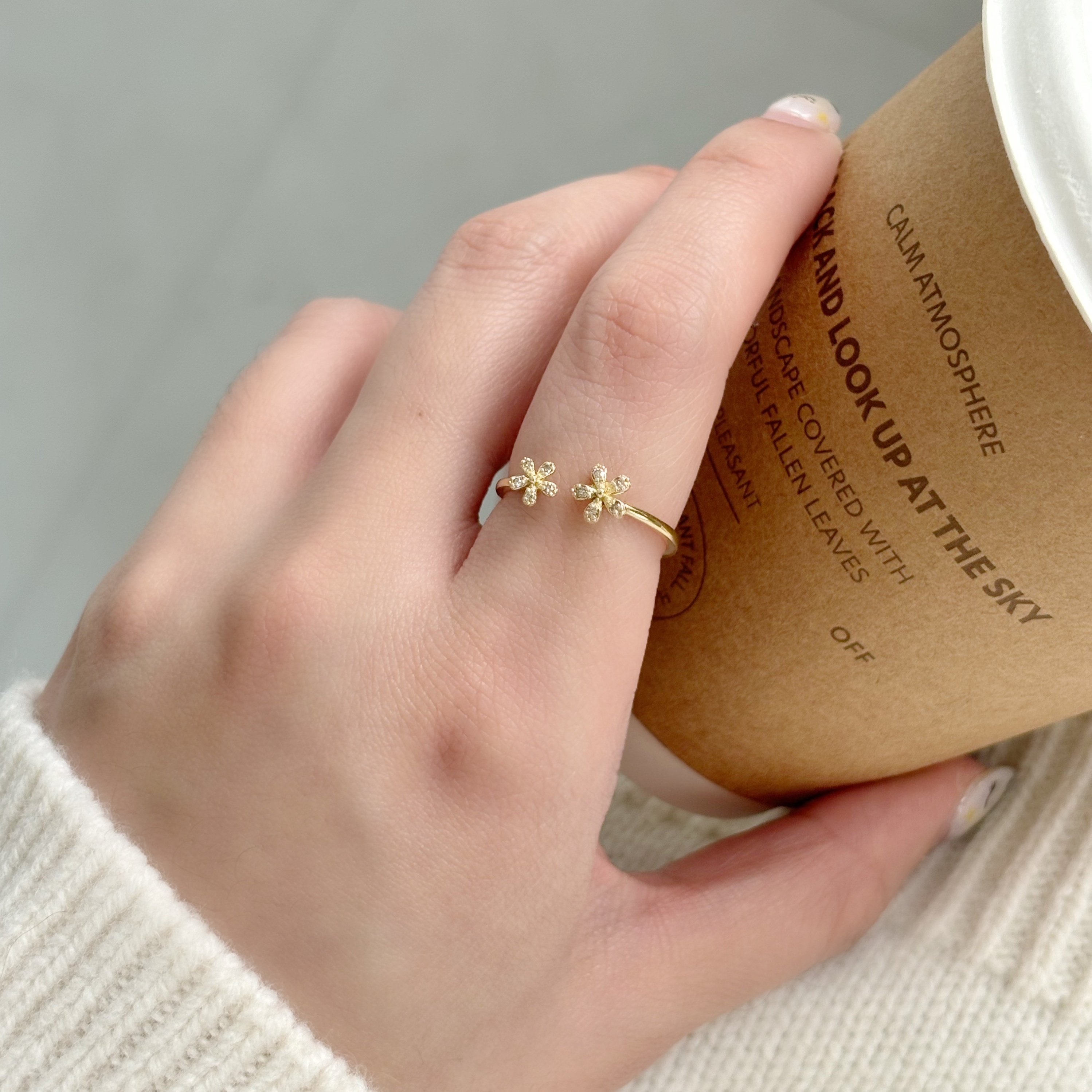 14K花花真鑽開口戒指