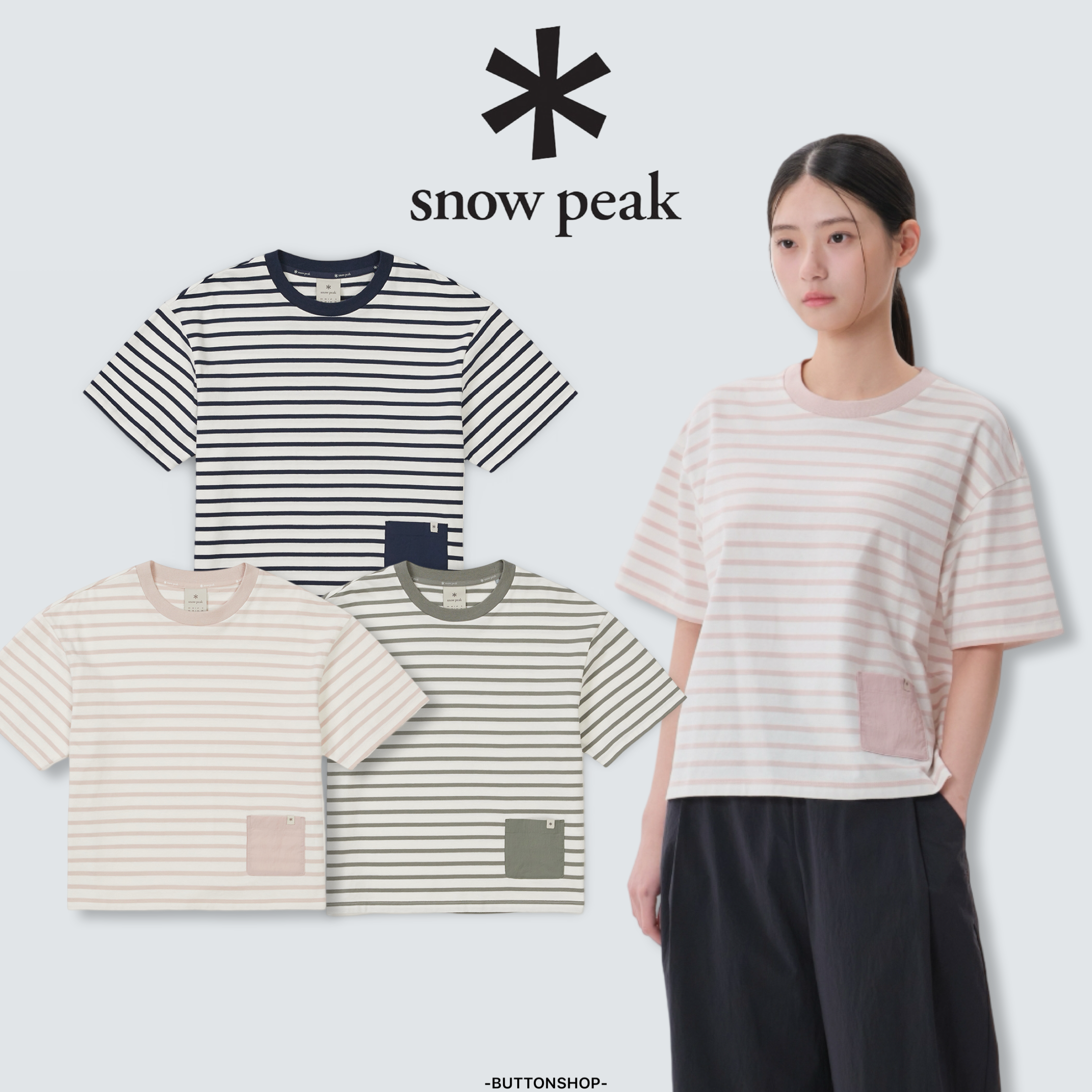 【現貨】snow peak Cotton Women Stripe Semi Crop Short Sleeve T-shirt 女款 條紋 短tee S25MWFTS69