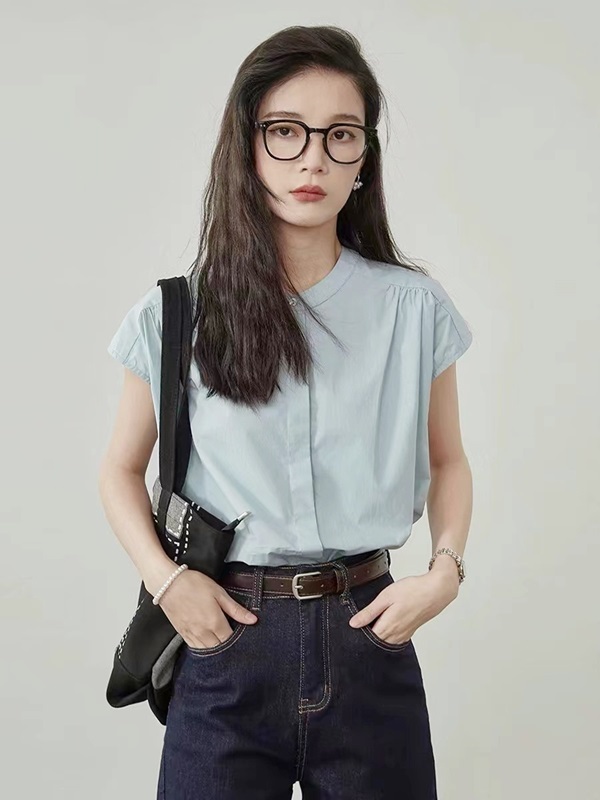 小立領包袖柔棉襯衫 兩色