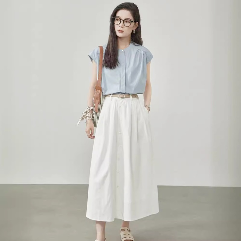 小立領包袖柔棉襯衫 兩色