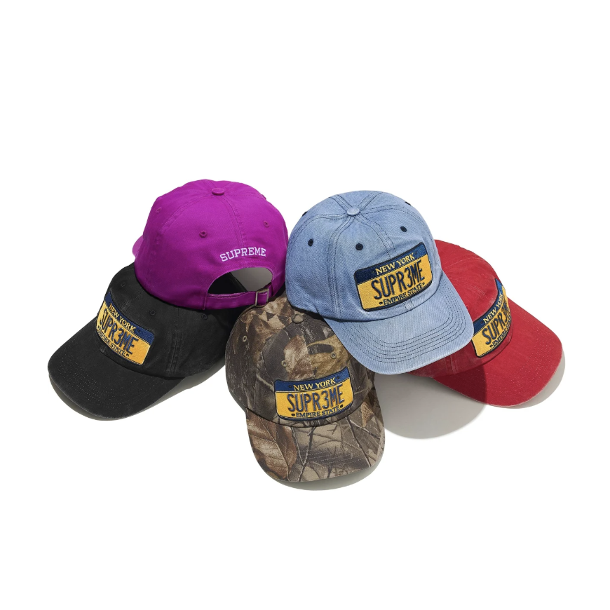 -(B06)-SUPREME LICENSE PLATE 6-PANEL 車牌 水洗 六分割帽 黑色/藍色/落葉/紅色/紫色-SS25H63