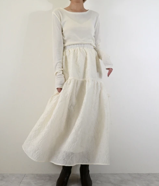 透明提花褶皺喇叭裙