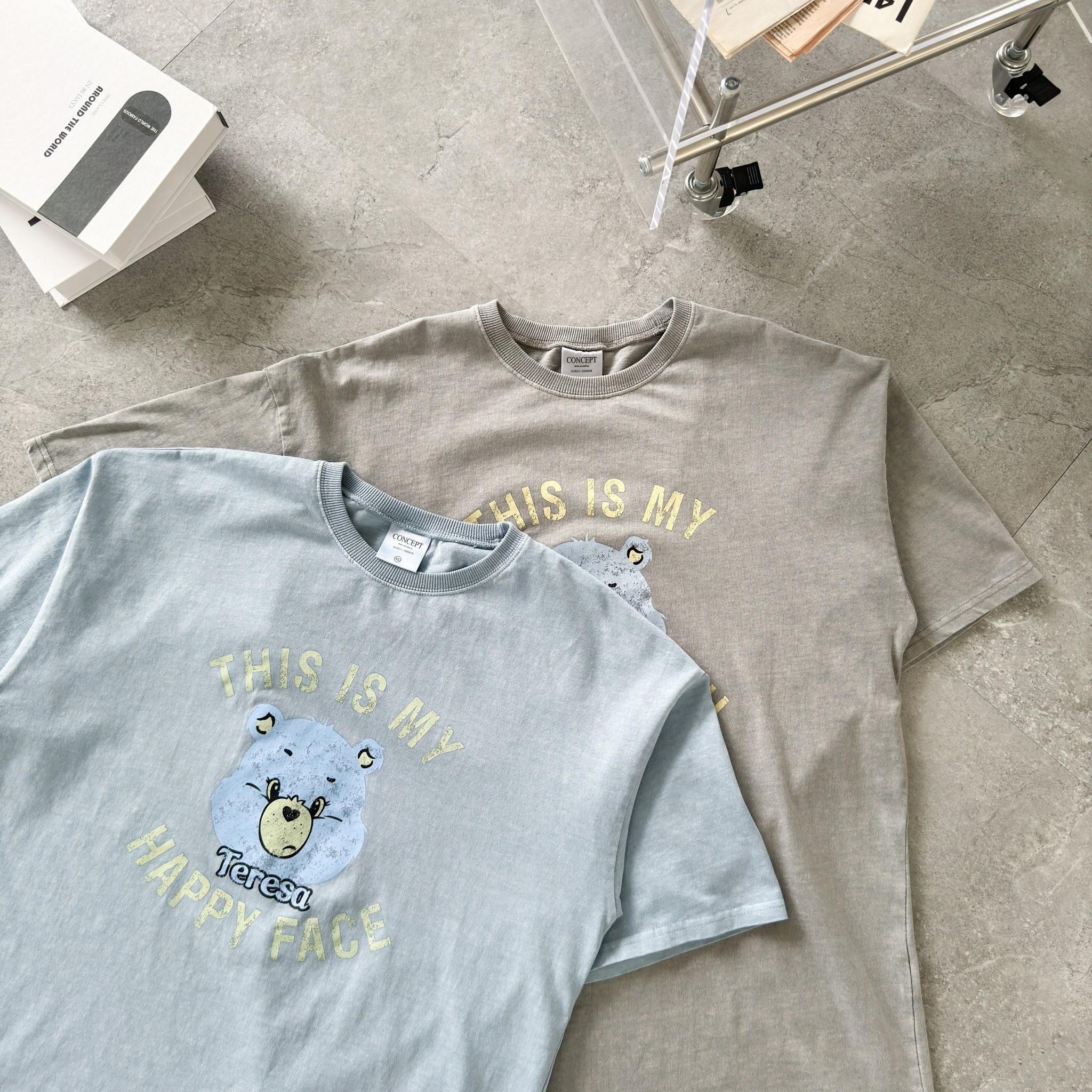 韓國短袖 小熊斑駁感字母短T 80659