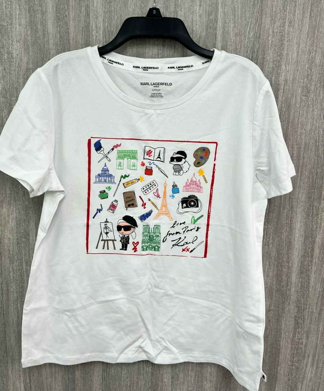 [S] KARL LAGERFELD ARTIST WHIMSY LOGO TEE,WHITE, L5WHA065-WHT (SKL1213)