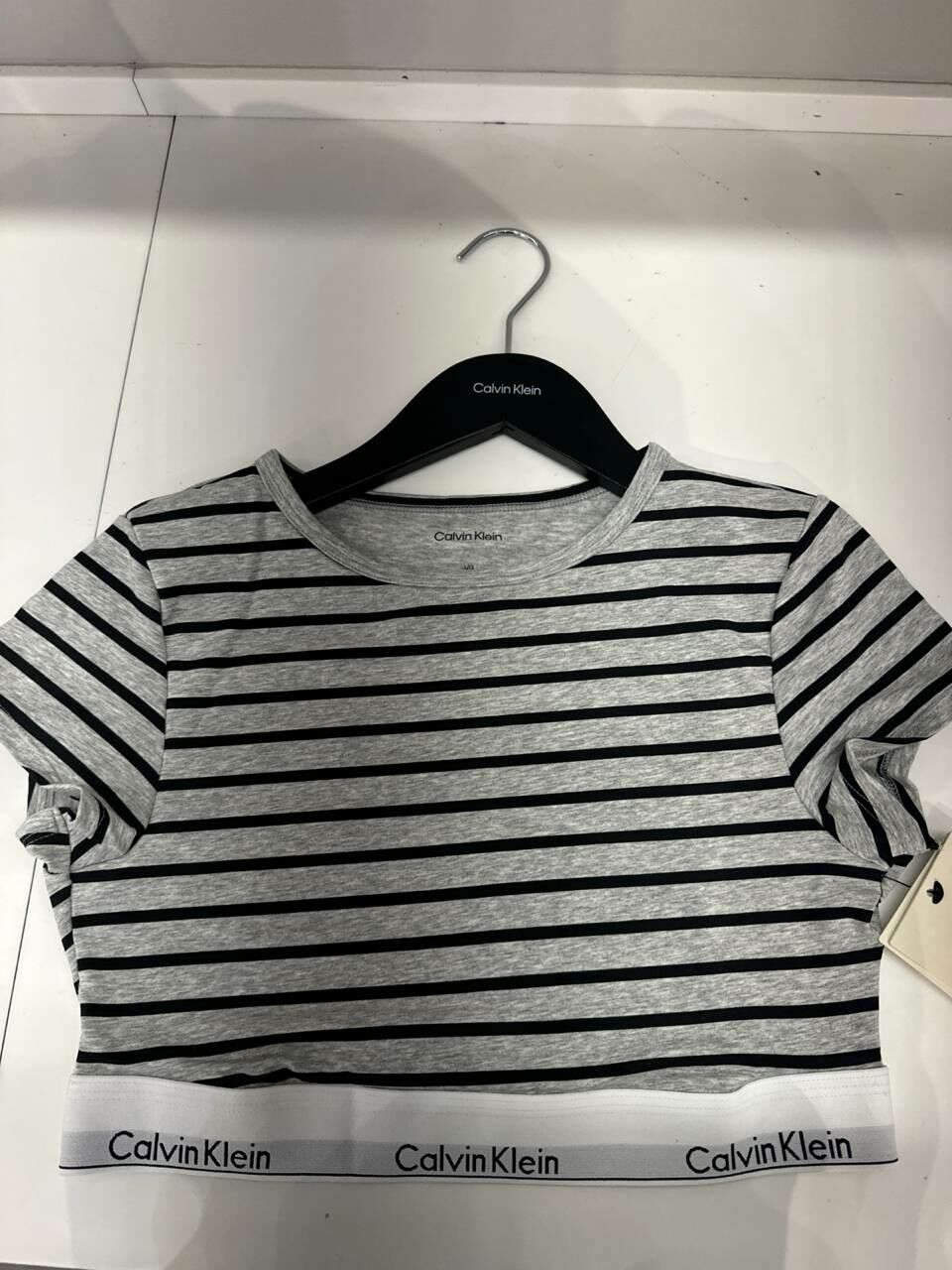 [S] CALVIN KLEIN MODERN COTTON STRIPE T-SHIRT BRALETTE,BLACK/GRAY, QF7213-053 (SCK733)