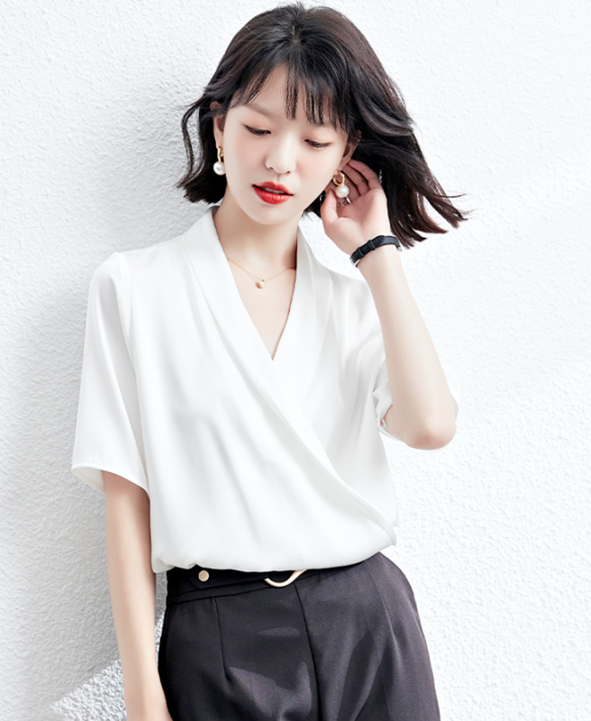 V領寬袖雪紡上衣 白色