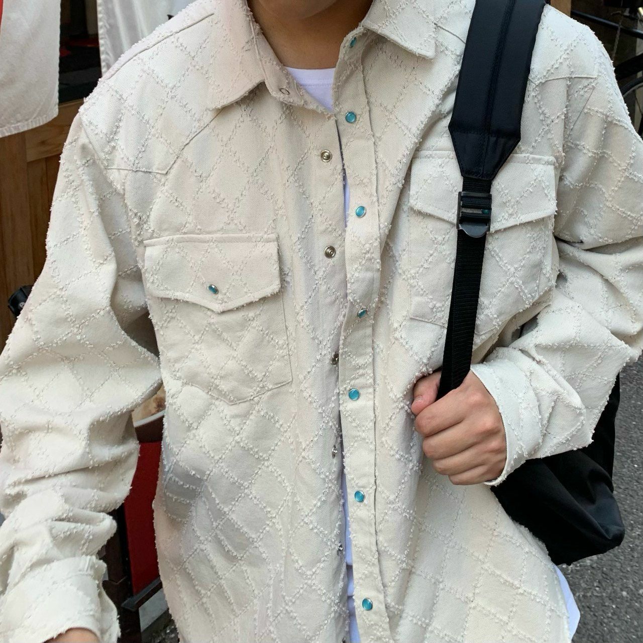 淨色菱格紋長袖恤衫 OREO-113S