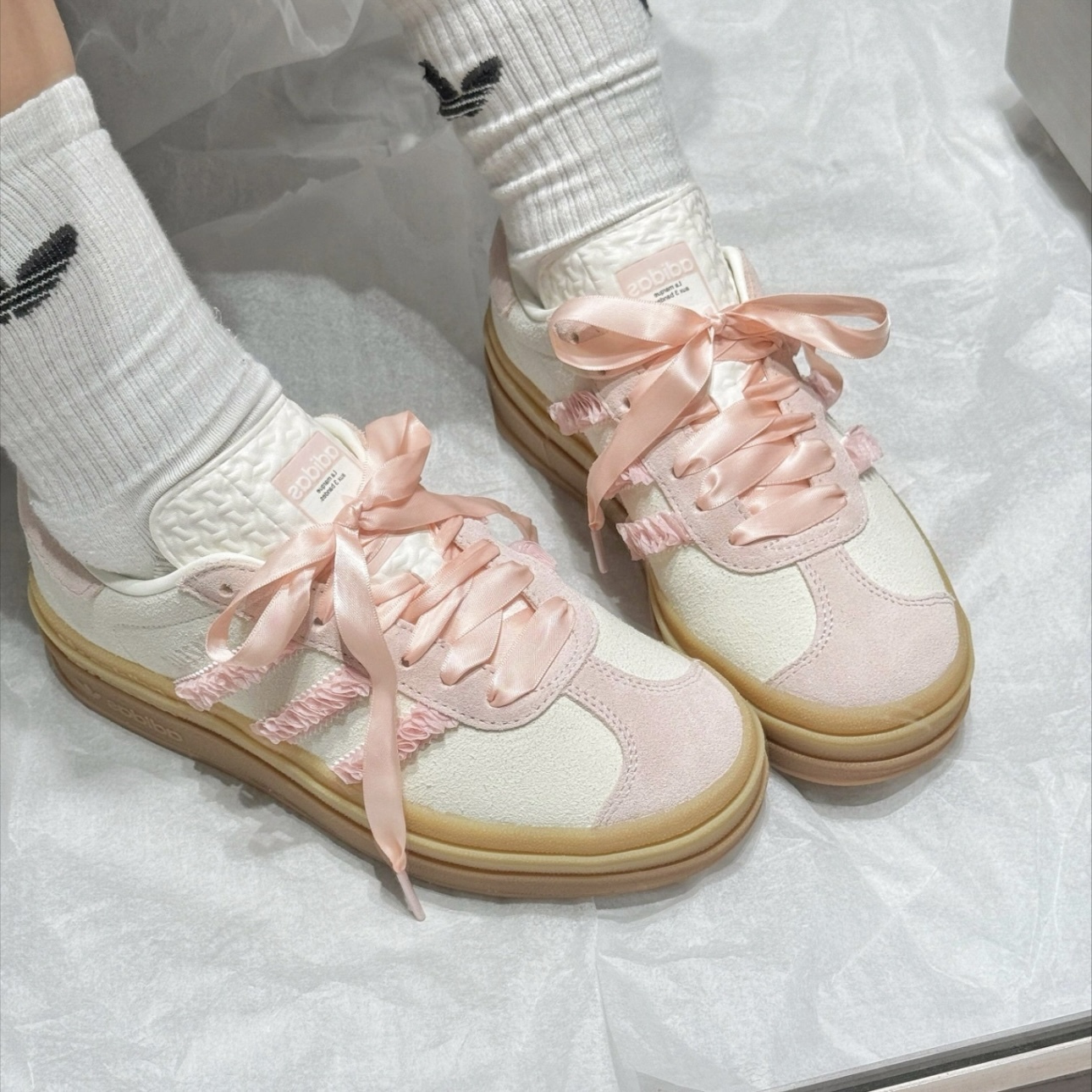 ADIDAS GAZELLE BOLD 緞帶 少女粉 厚底增高 芭蕾風 愛迪達 女鞋 JR8374