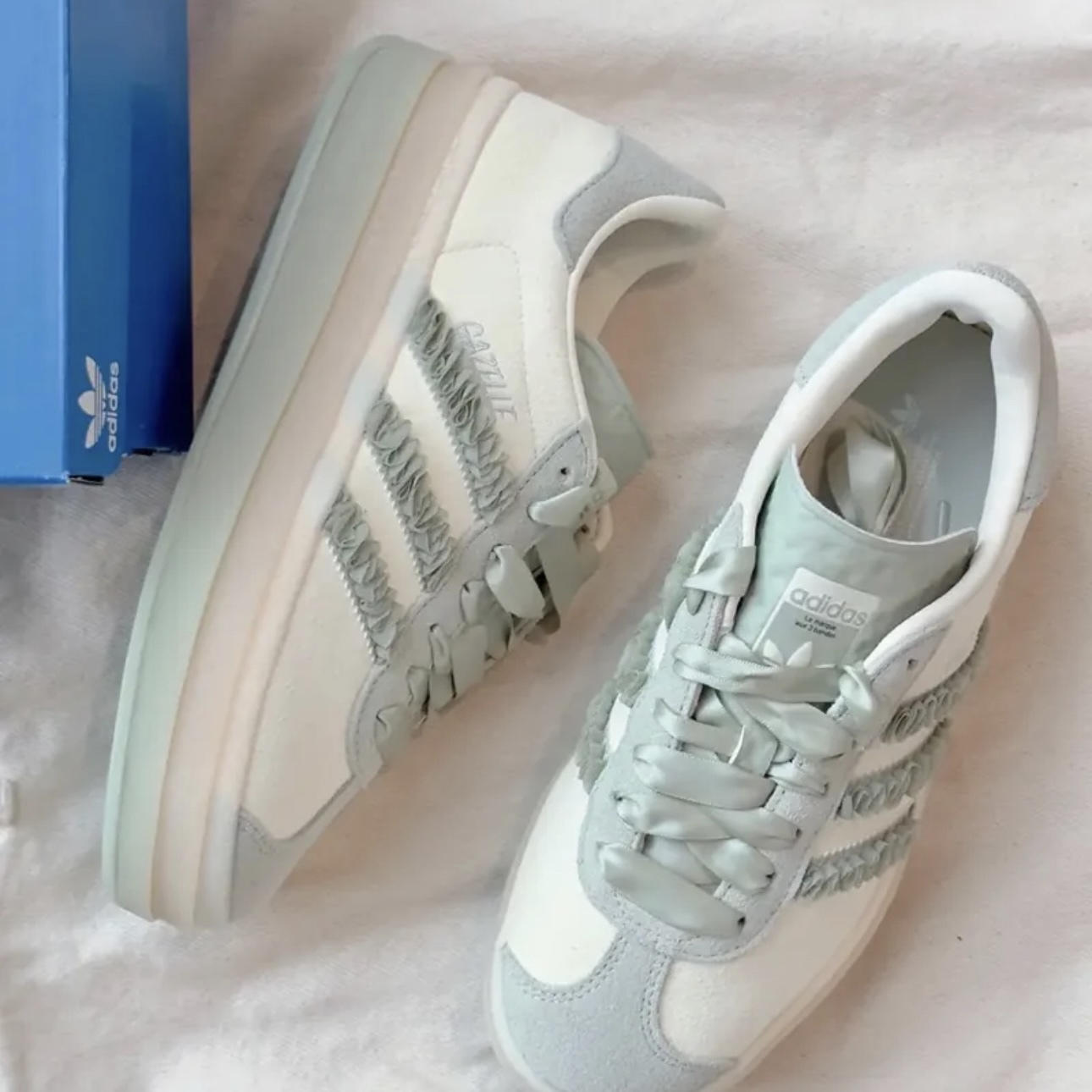 ADIDAS GAZELLE BOLD 抹茶綠 緞帶 芭蕾風 女鞋 增高厚底 德訓鞋 愛迪達 JR8373