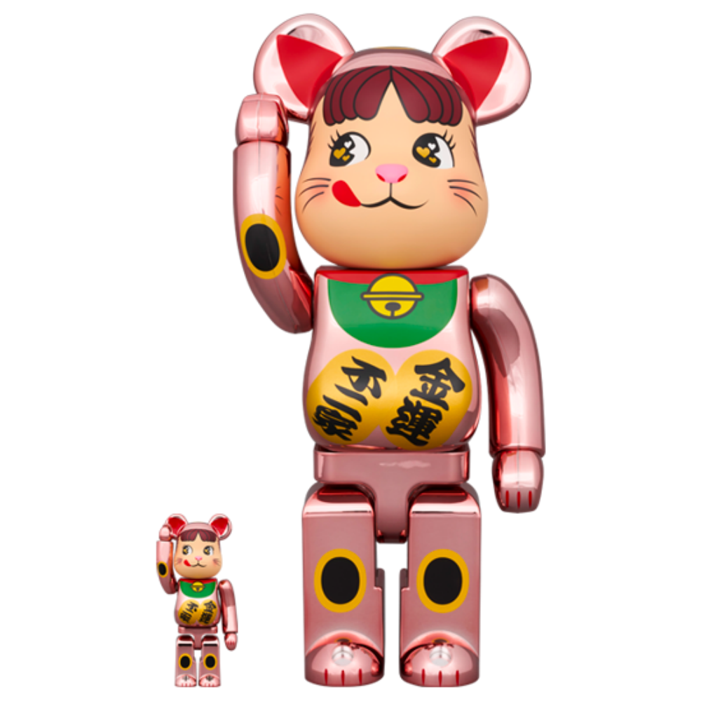 招き猫 ペコちゃん 金運 ダブル小判 桃金メッキ 100％ & 400％ / 1000% BE@RBRICK