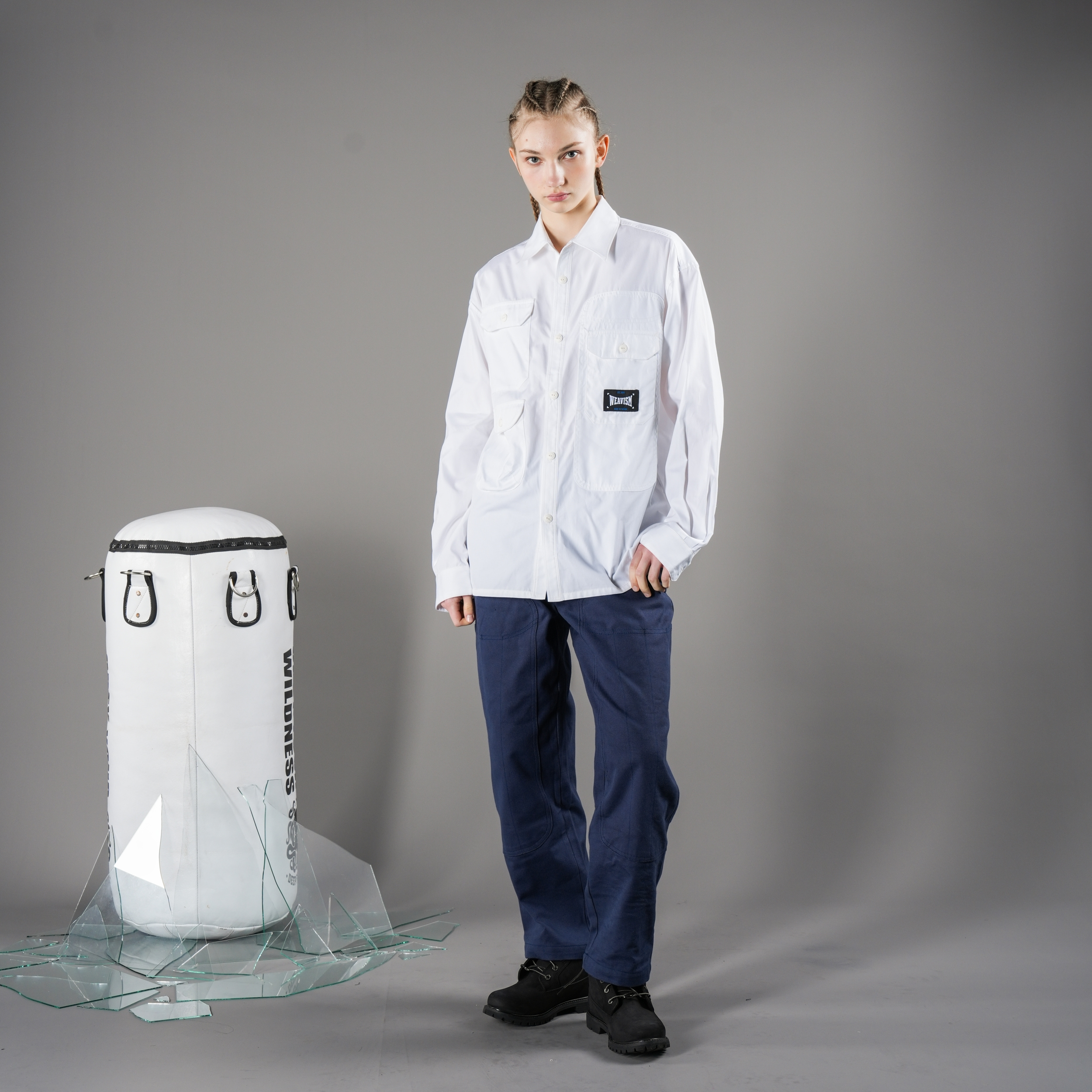 拳願多口袋襯衫-冰鋒白