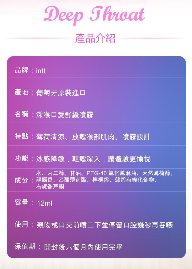 intt 深喉口愛舒緩噴霧-12ml