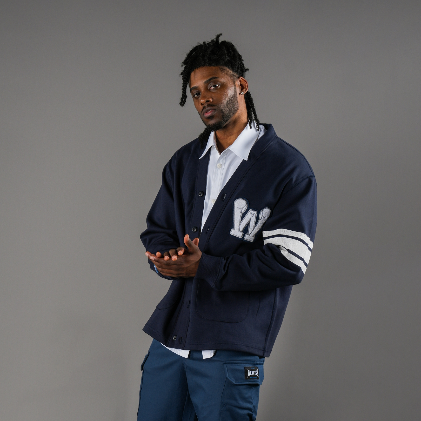 拳魂重磅印花開襟外套-霧藍