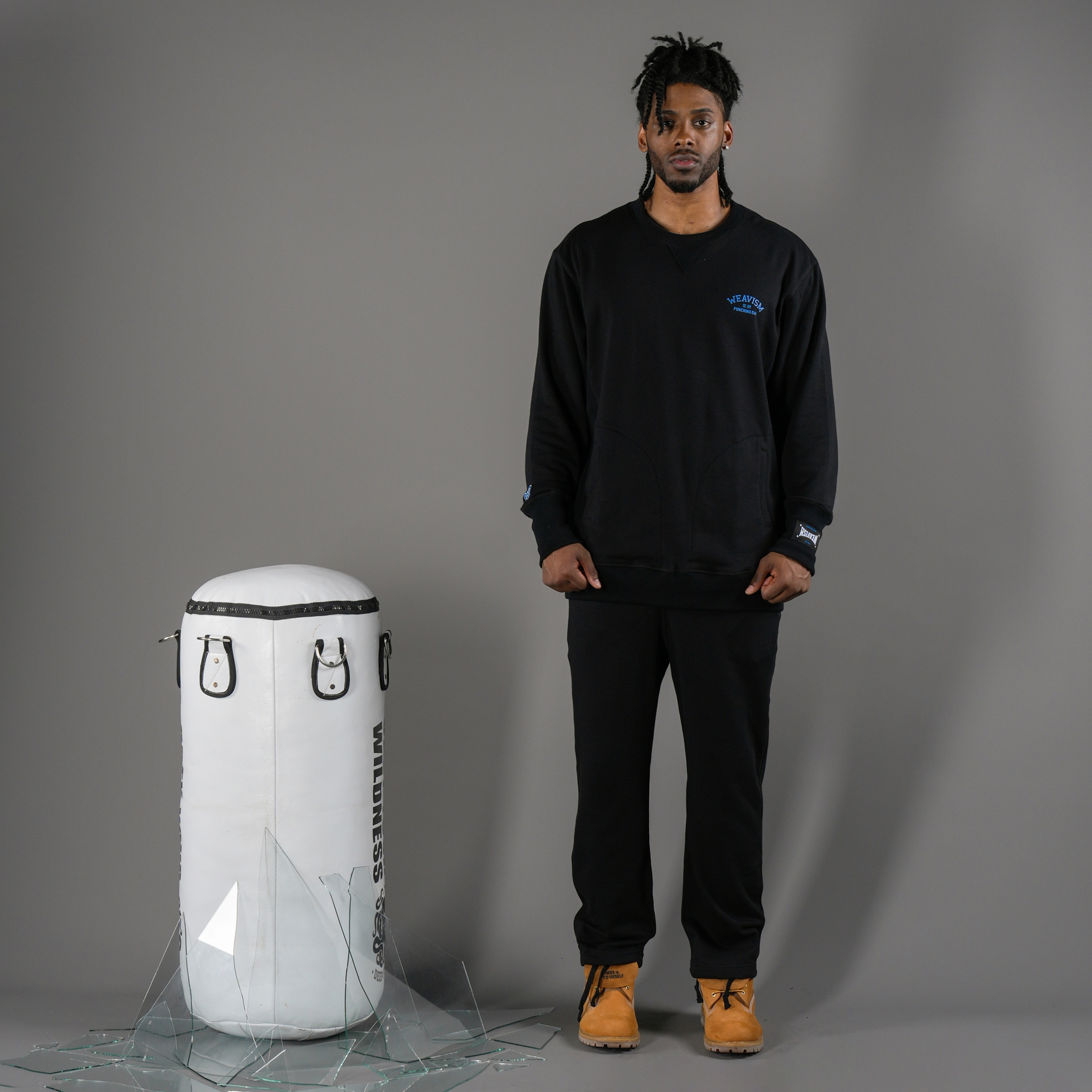 訓練日袖口拼接衛衣-裂隙黑