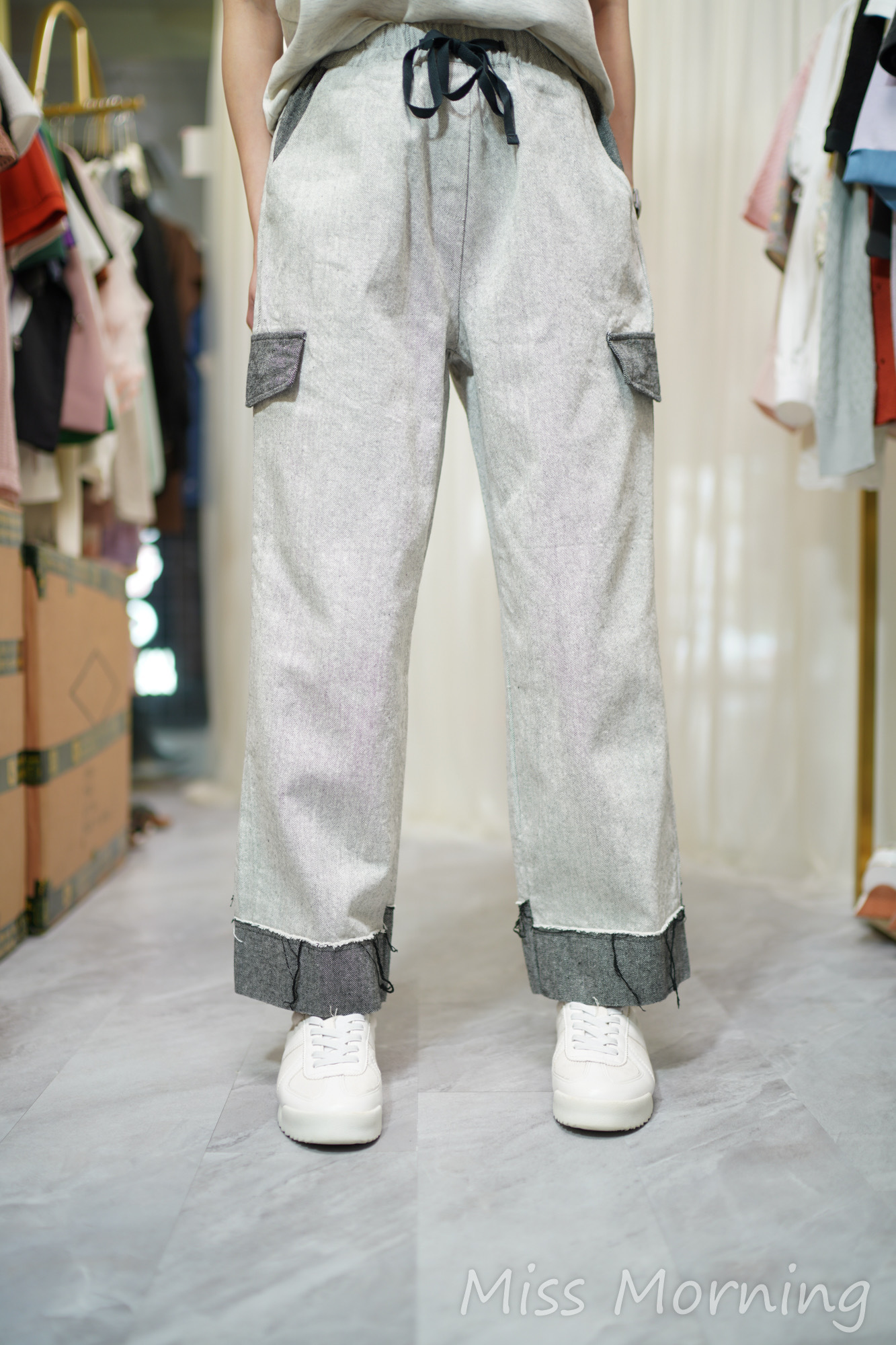 限量靚色薄牛料拼色悠閑褲(33908)