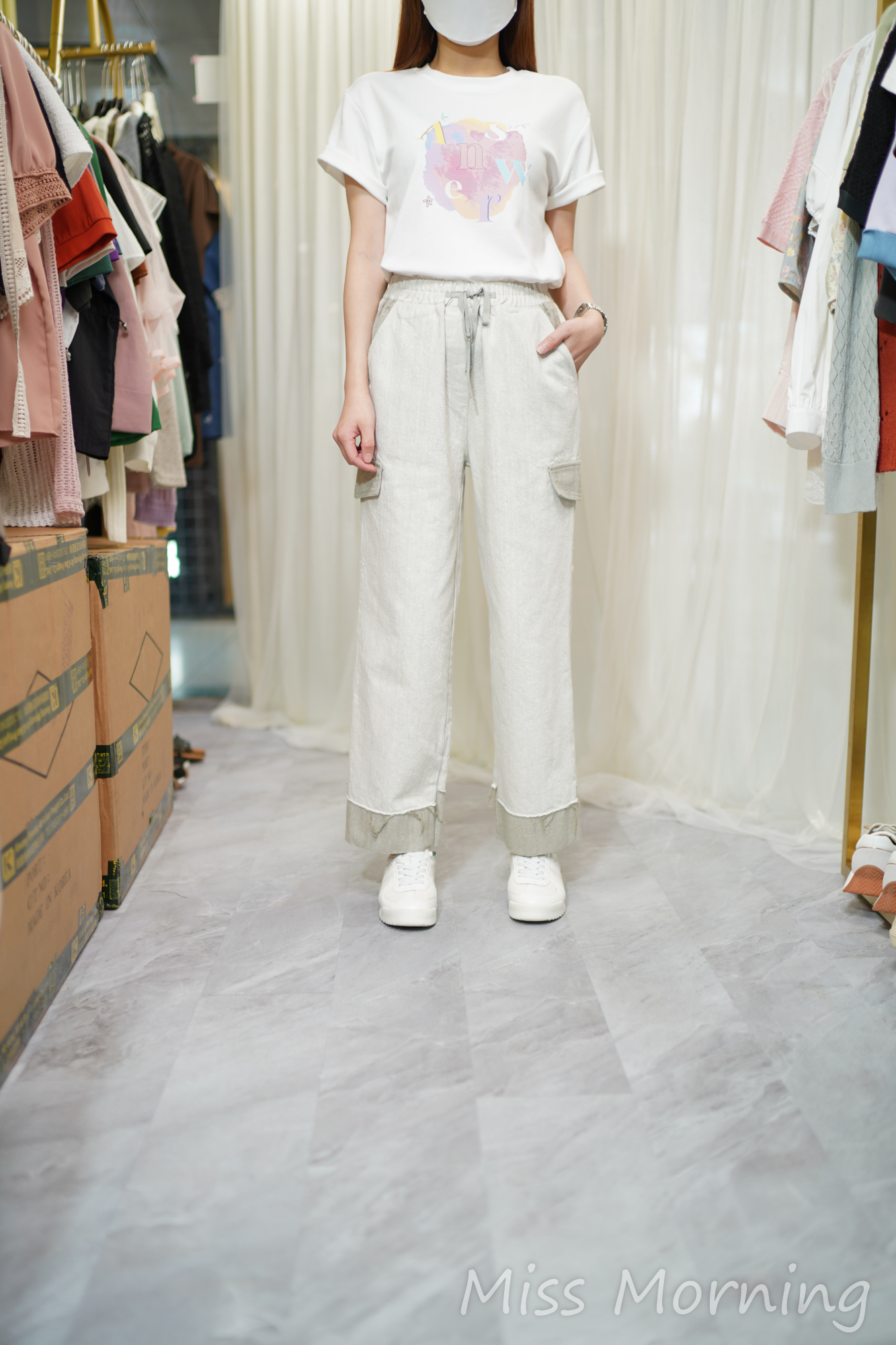 限量靚色薄牛料拼色悠閑褲(33908)