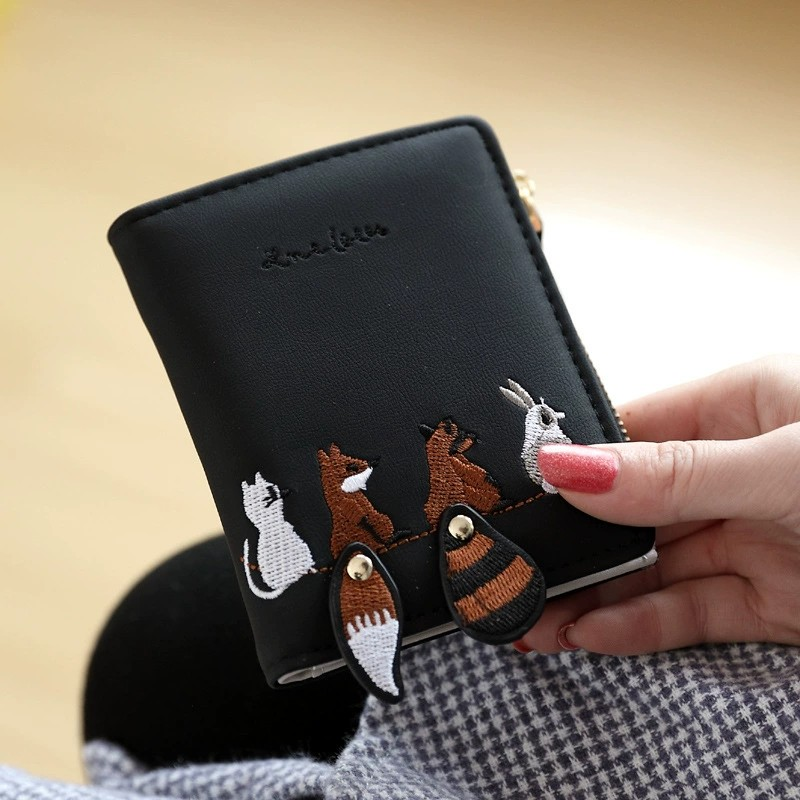 Embroidered Raccoon Fox Multi-Slot Cute Wallet