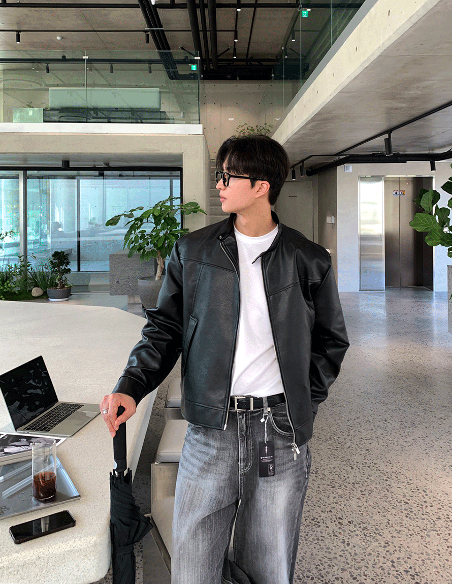 Reves立領機車皮夾克