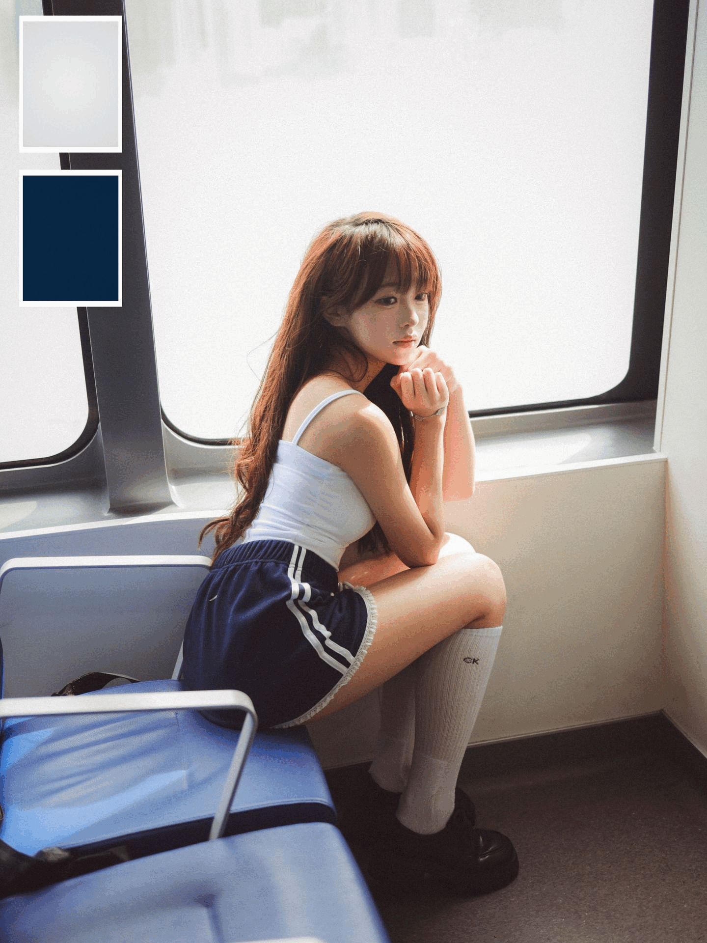 可愛棉質蕾絲邊間紋短裙