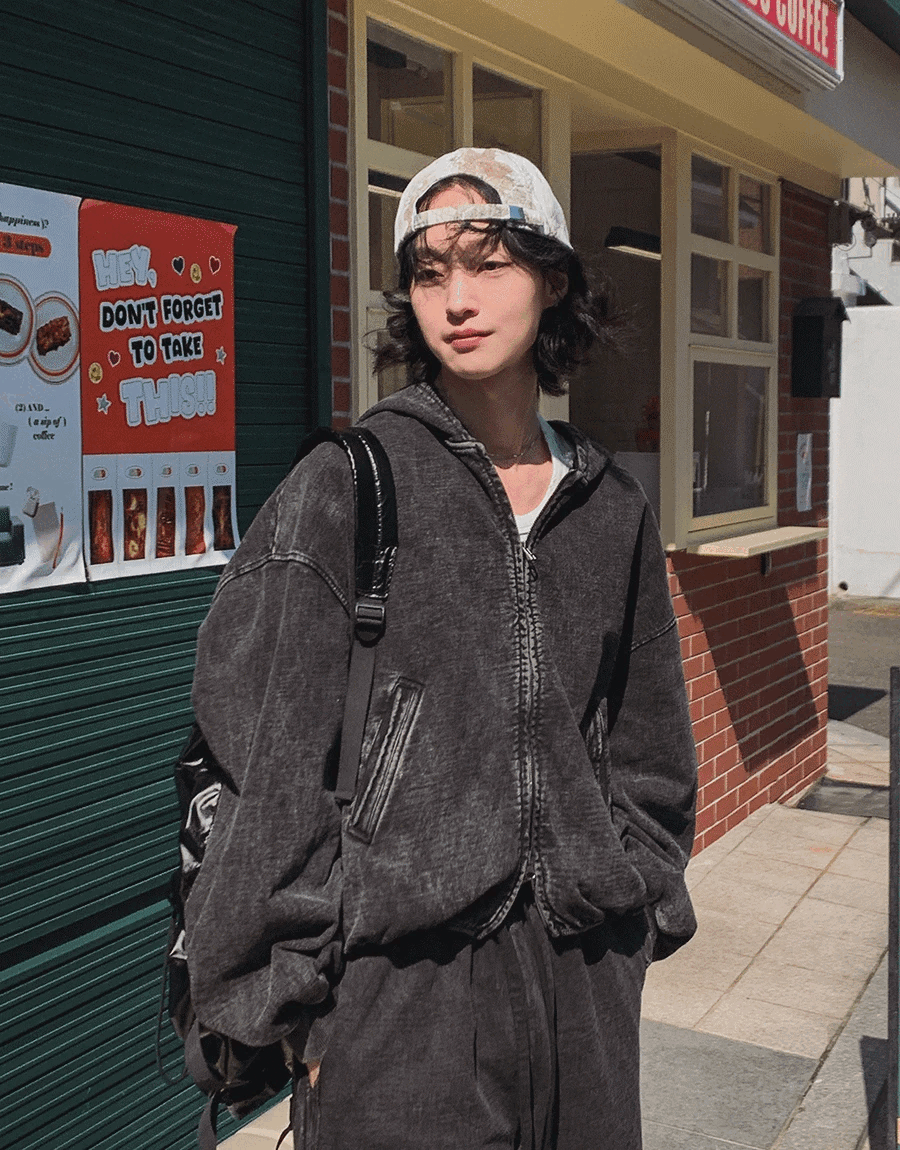 牛仔運動連帽拉鍊外套