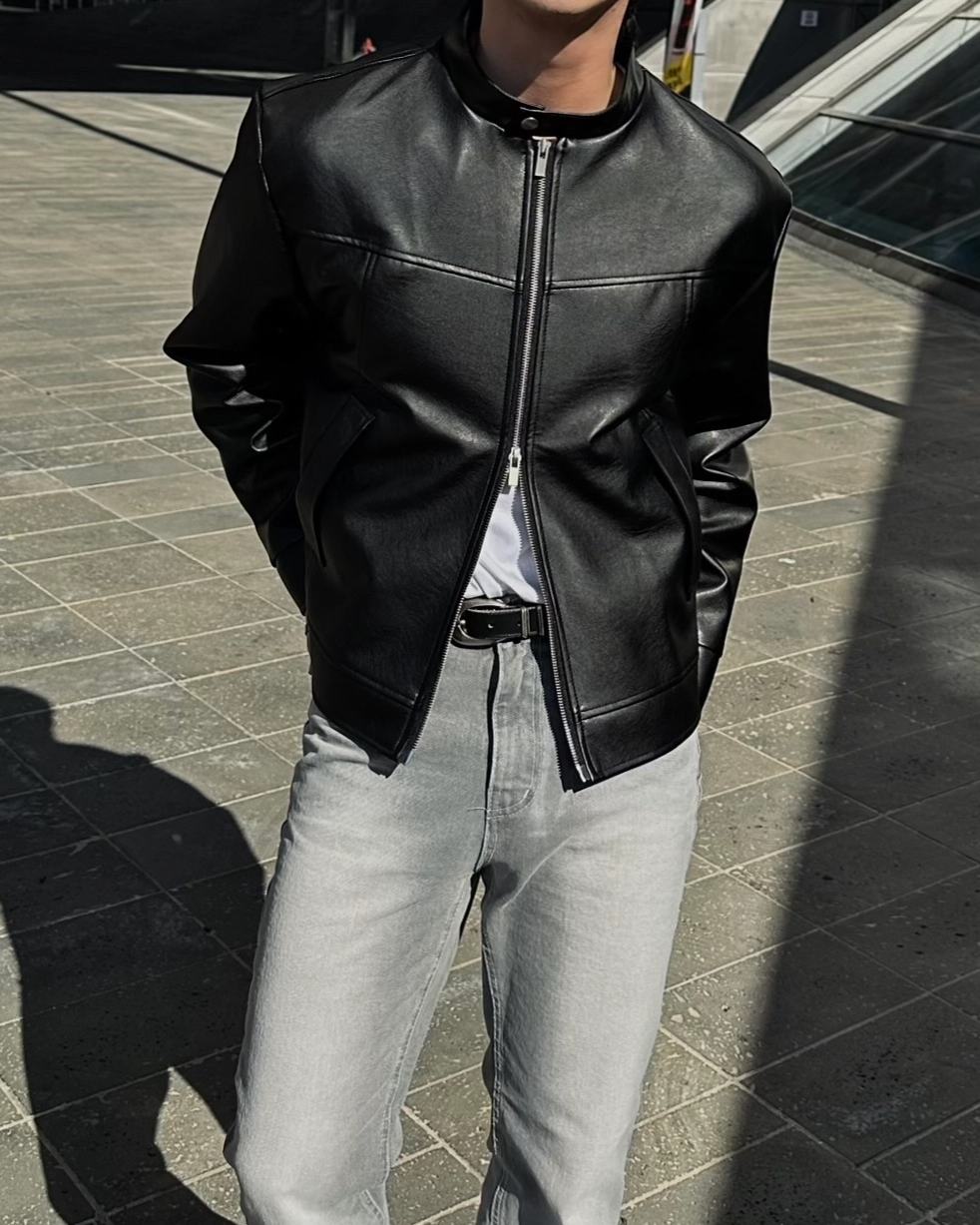 Reves立領機車皮夾克