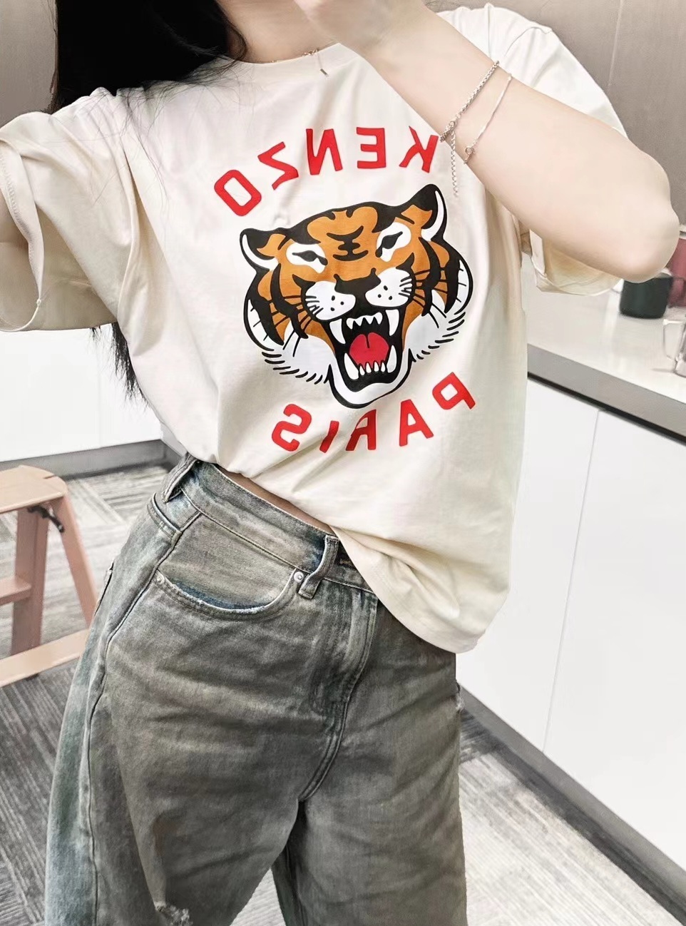 KENZO Kids 奶油白色 虎頭 Tee