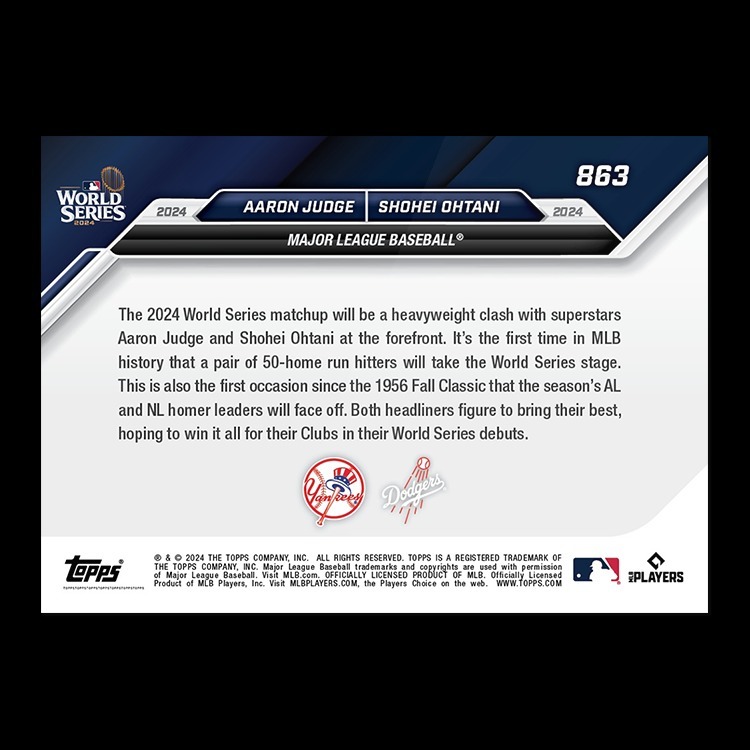 MLB球員卡 Aaron Judge/Shohei Ohtani - 2024 MLB TOPPS NOW® Card 863 - PR: 44,451