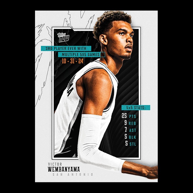 NBA球員卡 Victor Wembanyama 史上第三5X5 - 2024-25 Topps NOW® Basketball Card 4 - PR: 10,720