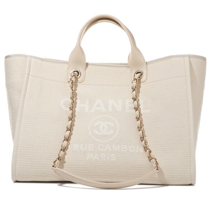 CHANEL 米色帆布 Deauville 手提包