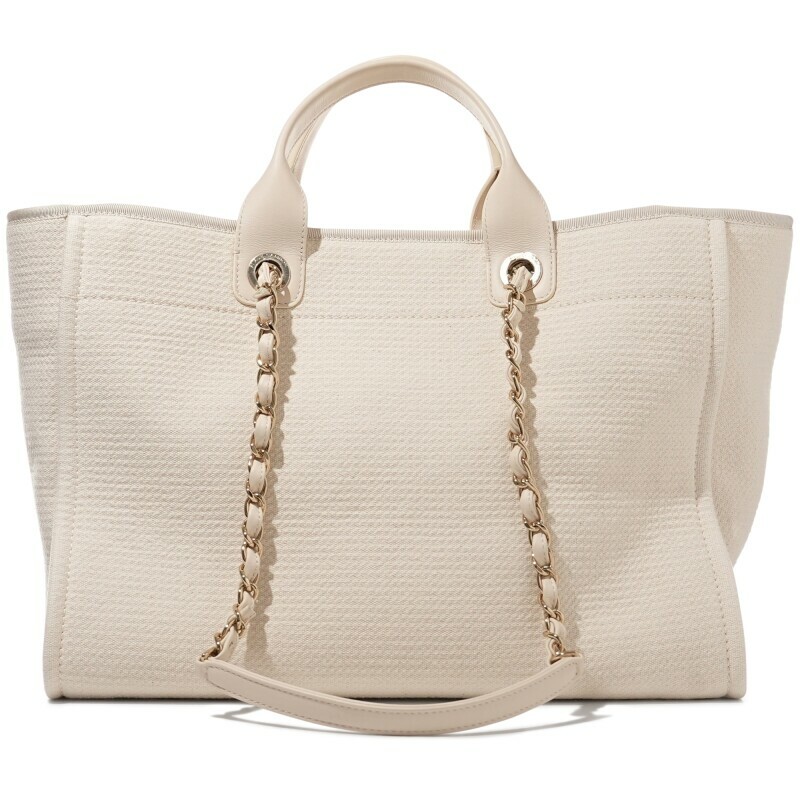 CHANEL 米色帆布 Deauville 手提包