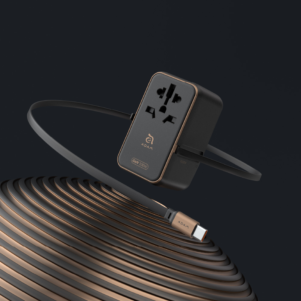 T100L 100W Universal Travel Adapter with Built-In USB-C Cable