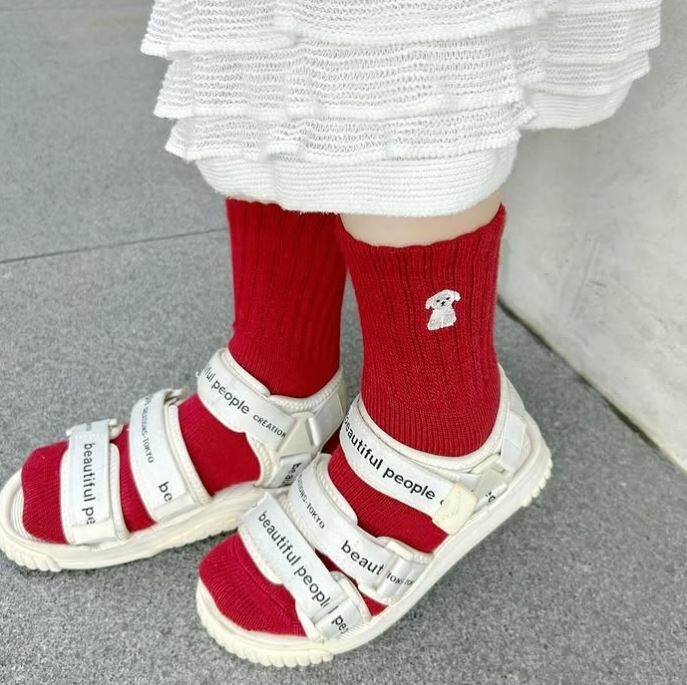 [現貨優惠]靴下屋 限定羊毛混紡狗刺繡短襪  奶油白 米